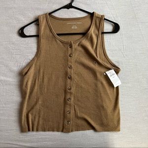 brown button tank top